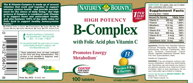 Label for High Potency B-Complex With Folic Acid Plus Vitamin C