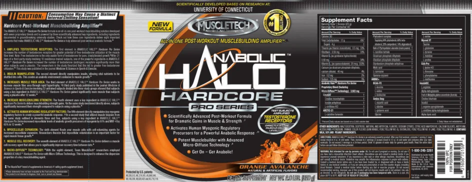 Label for Anabolic Halo Hardcore Pro Series Orange Avalanche
