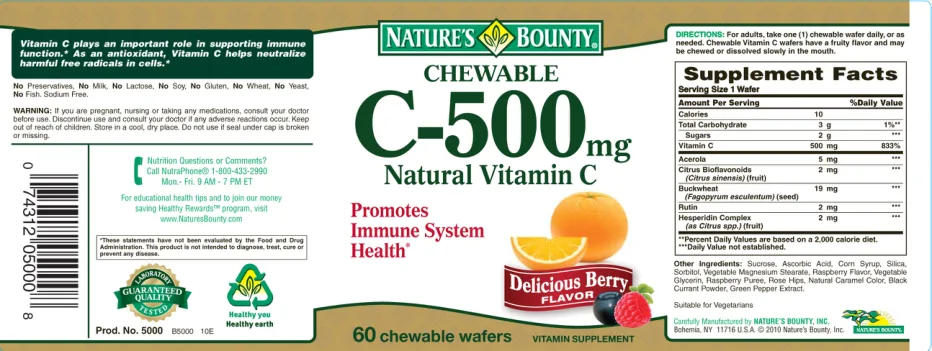 Label for Chewable C-500 mg Natural Vitamin C Delicious Berry Flavor