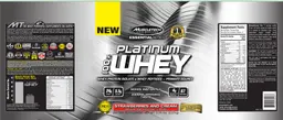 Label for Platium 100% Whey Strawberries And Cream