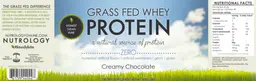 Label for Grass Fed Whey Protein Creamy Chocolate