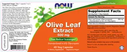 Label for Olive Leaf Extract 500 mg