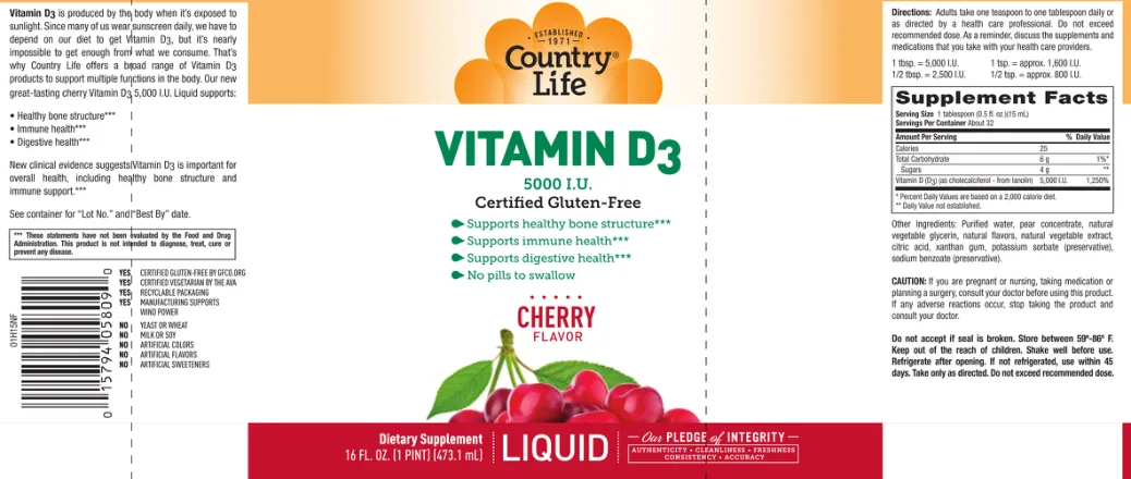 Label for Vitamin D3 5000 IU Cherry Flavor