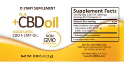 Label for Plus +CBD Oil Gold Label