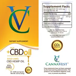 Label for Plus +CBD Oil Gold Label