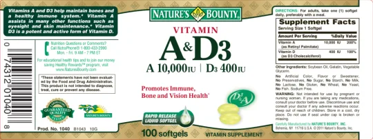 Label for Vitamin A & D3