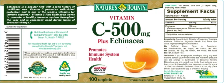 Label for Vitamin C-500 mg Plus Echinacea