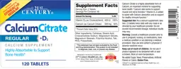 Label for Calcium Citrate +D3 Regular