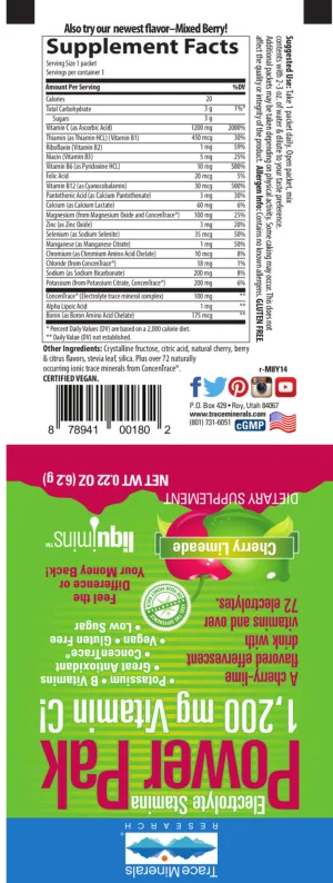 Label for Power Pak Cherry Limeade