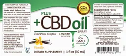 Label for Plus +CBD Oil Spray Vanilla
