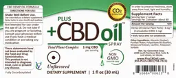 Label for Plus +CBD Oil Spray Unflavored