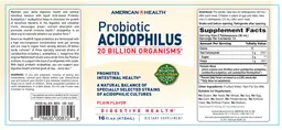 Label for Probiotic Acidophilus Plain Flavor