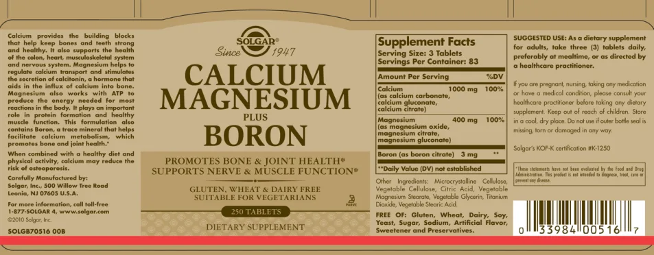 Label for Calcium Magnesium plus Boron