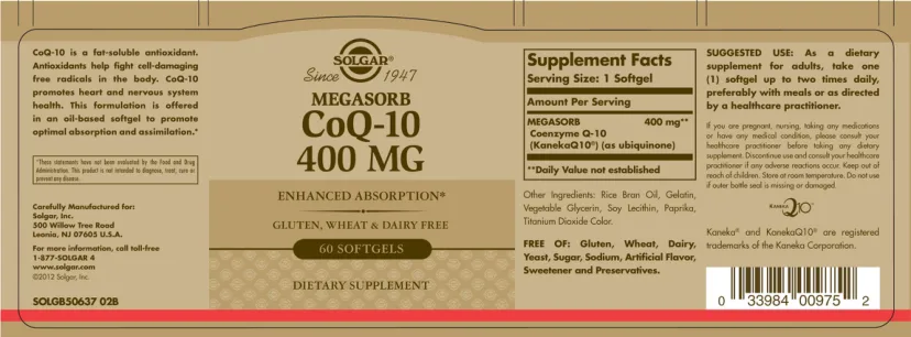 Label for Megasorb CoQ-10 400 mg