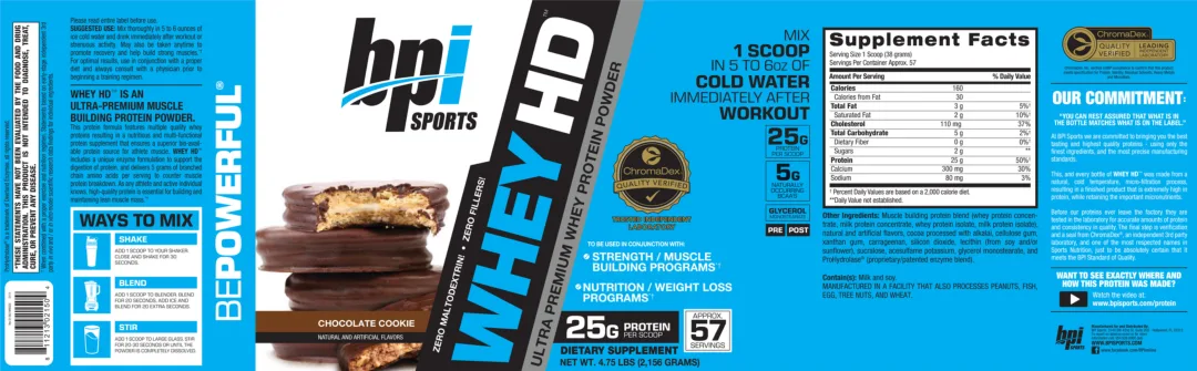 Label for Whey HD Chocolate Cookie