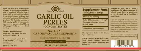 Label for Garlic Oil Perles (Concentrate)