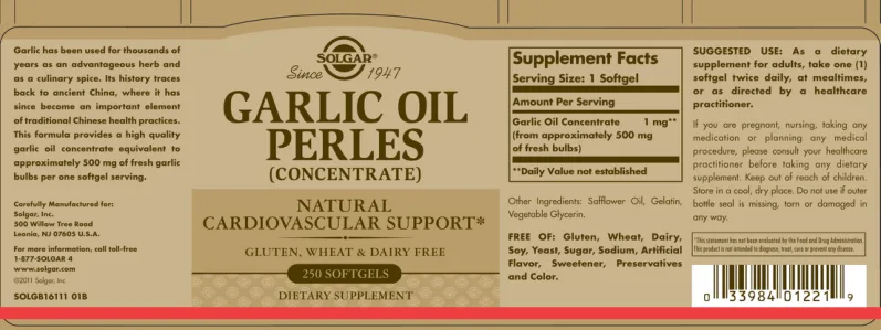 Label for Garlic Oil Perles (Concentrate)