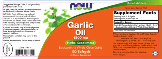 Label for Garlic Oil 1500 mg