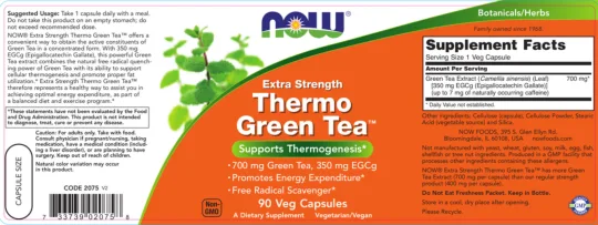 Label for Extra Strength Thermo Green Tea