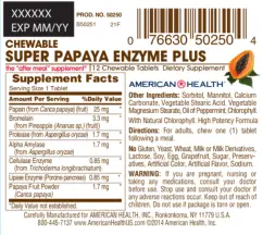 Label for Chewable Super Papaya Enzyme Plus