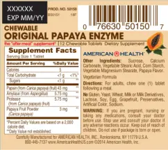 Label for Chewable Original Papaya Enzyme