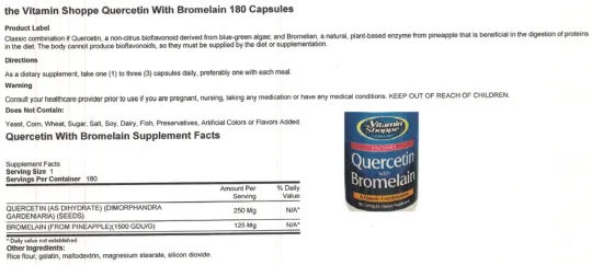 Label for Quercetin with Bromelain