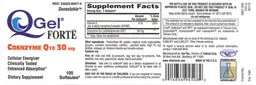 Label for QGel Forte Coenzyme Q10 30 mg