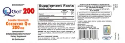 Label for QGel 200 Double Strength Coenzyme Q10 200 mg
