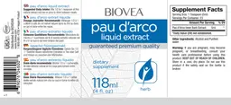 Label for Pau D'Arco Liquid Extract