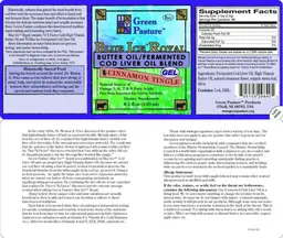 Label for Blue Ice Royal Butter Oil/Fermented Cod Liver Oil Blend Gel Cinnamon Tingle
