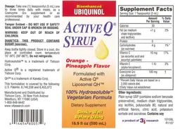Label for Active Q Syrup Orange - Pineapple Flavor