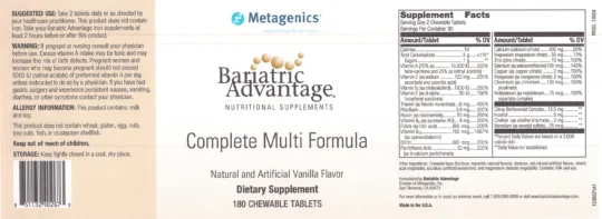Label for Bariatric Advantage Complete Multi Formula Vanilla Flavor