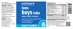 Label for Teen Boys Tabs Daily Multi Vitamin