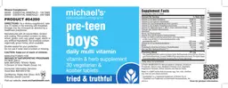 Label for Pre-Teen Boys Daily Multi Vitamin