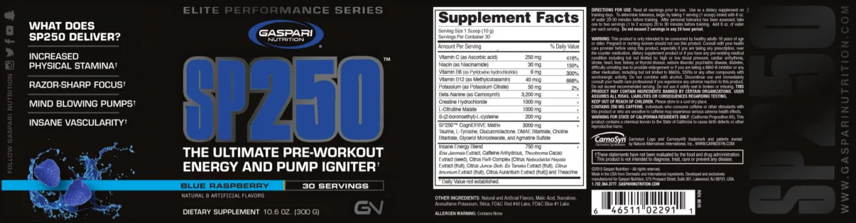Label for SP250 Blue Raspberry