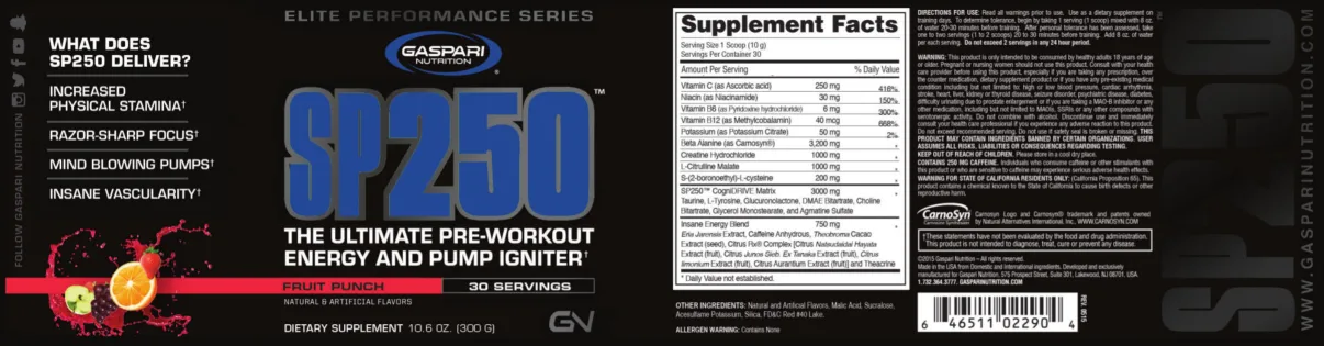 Label for SP250 Fruit Punch