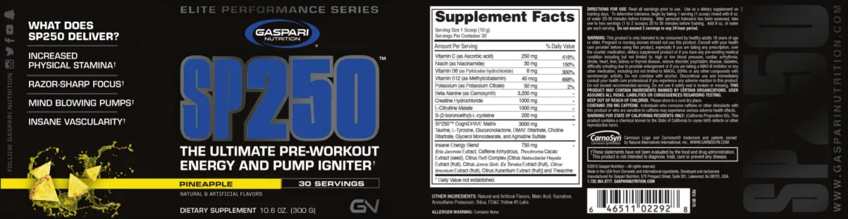 Label for SP250 Pineapple