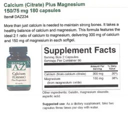 Label for Calcium (Citrate) Plus Magnesium