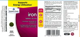 Label for Iron Tablets, 65 mg