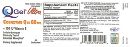 Label for QGel Ultra Coenzyme Q10 60 mg + 150 IU Vitamin E