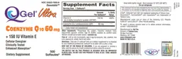 Label for QGel Ultra Coenzyme Q10 60 mg + 150 IU Vitamin E