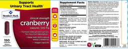 Label for Clinical Strength Cranberry Capsules, 500 mg