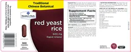 Label for Red Yeast Rice 600 mg