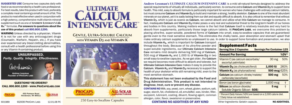 Label for Ultimate Calcium Intensive Care