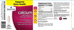 Label for Calcium with Vitamin D-3 Liquid Gels, 600 mg