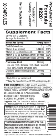 Label for Pro-Advanced Formula #220