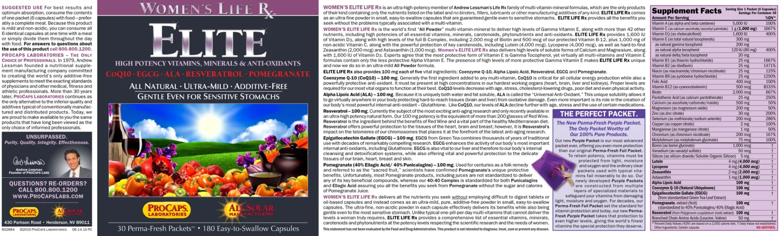 Label for Women's Life Rx Elite