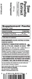 Label for Saw Palmetto Extract 320 mg
