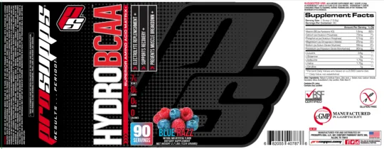 Label for HydroBCAA Blue Razz