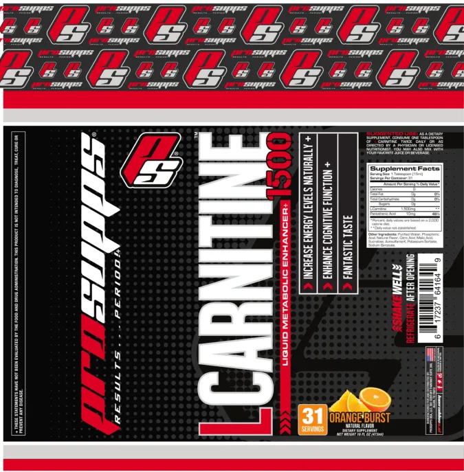 Label for LCarnitine 1500 Orange Burst